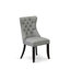  Cet ensemble de cuisine 9 pièces de style Mid-Century comprend une table en bois et 8 chaises de cuisine en tissu de polyester gris clair avec dossier capitonné à boutons - finition noire sablée.-1985368596-1988635297