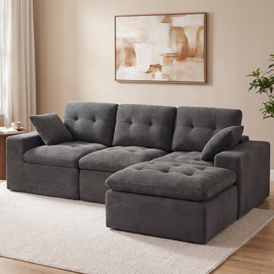 Canapé d'angle modulaire Cloud en forme de L de 103 pouces avec méridienne, assise extra profonde, revêtement en velours côtelé