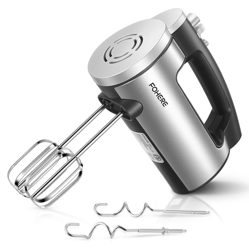 6 Speed Hand Mixer With Turbo Boost, 4 Stainless Steel Attachments, Silver