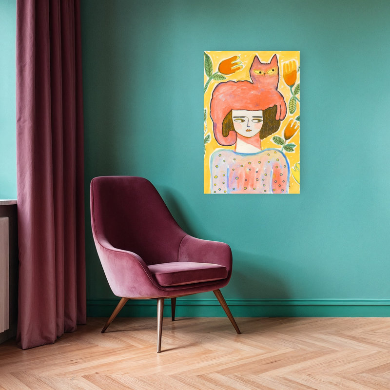 «Woman with Cat Hat», reproduction d'art mural abstrait, 36" H x 24" W