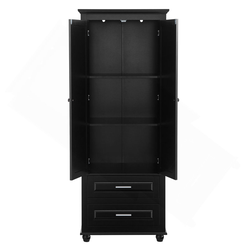 Tall Storage Cabinet With Two Drawers For Bathroom/Office, Black
