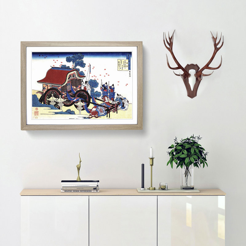 Cow & Cart by Katsushika Hokusai - Picture Frame Painting Print, 48cm H x 65cm W x 2cm D, Oak Framed