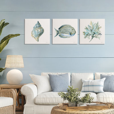 Ensemble de 3 toiles Coastal Bliss Sea Life, design par Danhui Nai