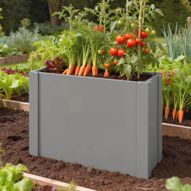 Raised Garden Bed, Galvanized Planter Box Outdoor with Gloves for Gardening Vegetables, Flower, Herb, 2.6 x 1 x 2 ft, Gray