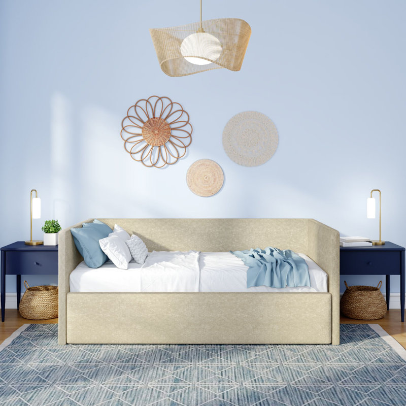 Delaney Twin Upholstered Daybed with Trundle, Oatmeal