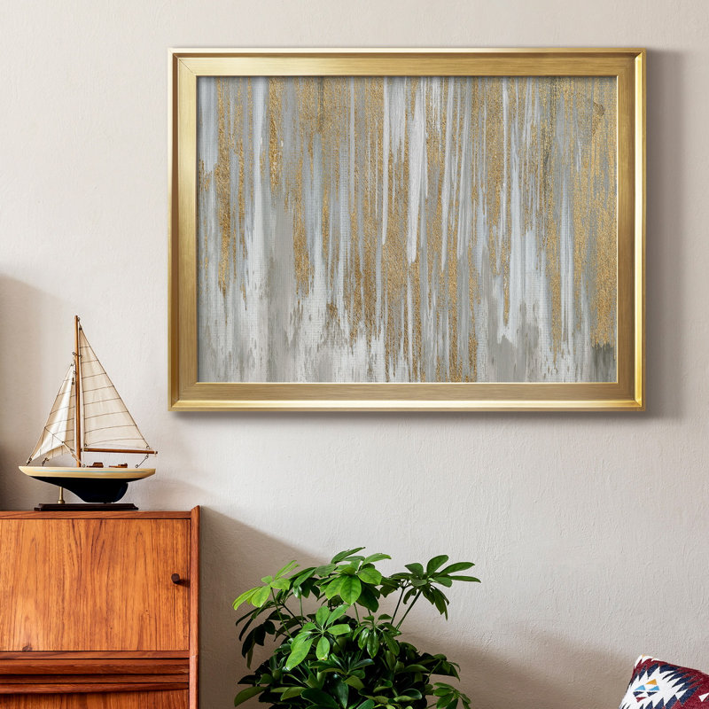 Toile encadrée de qualité supérieure derrière la cascade - prête à être accrochée, H 22,5 po x l 30,5 po x P 1 po, Or