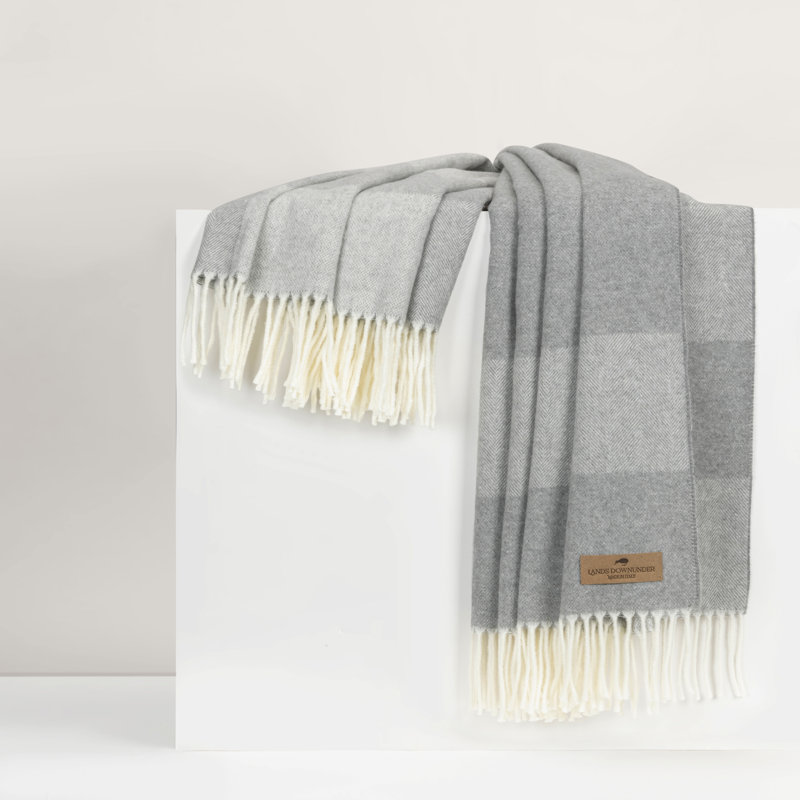 Hampton Plaid Herringbone Throw, Pebble