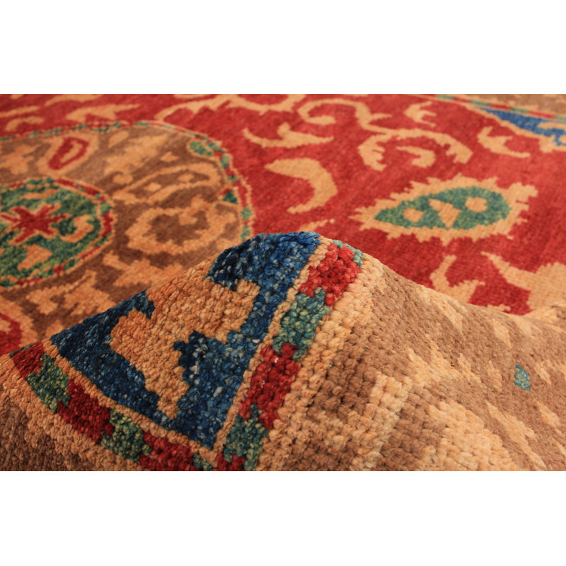 Tapis unique en laine noué à la main style Shalimar des années 2010 de 6 pi x 9 pi orange / rouge Céline