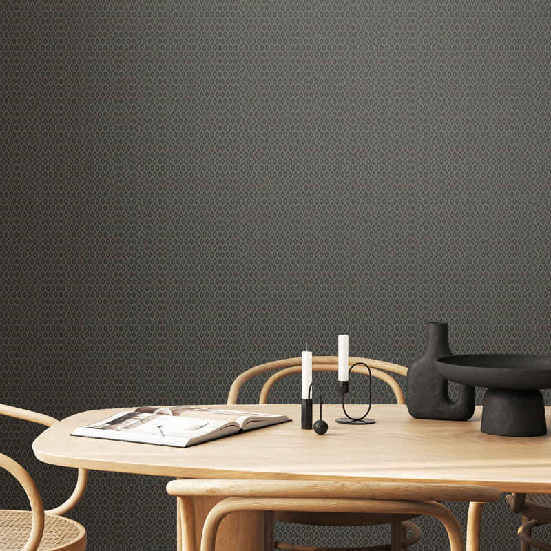 Tiny Ogee - Charcoal 10m Wallpaper, Black Geometric