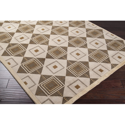 Tapis géométrique en laine noué à la main beige / chocolat