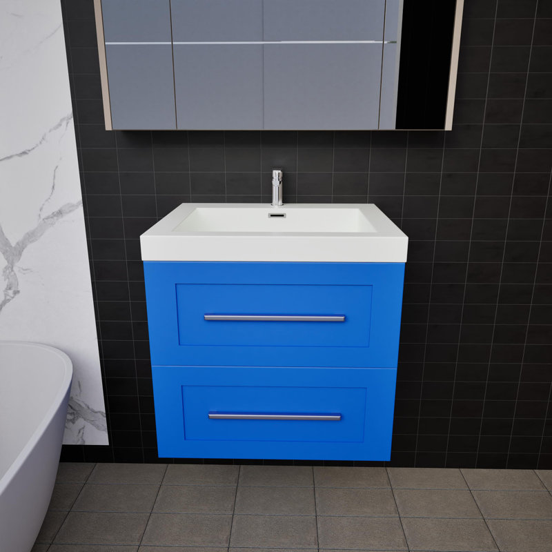 Ensemble de meuble-lavabo simple mural 24 po 24 po, Bleu nuit