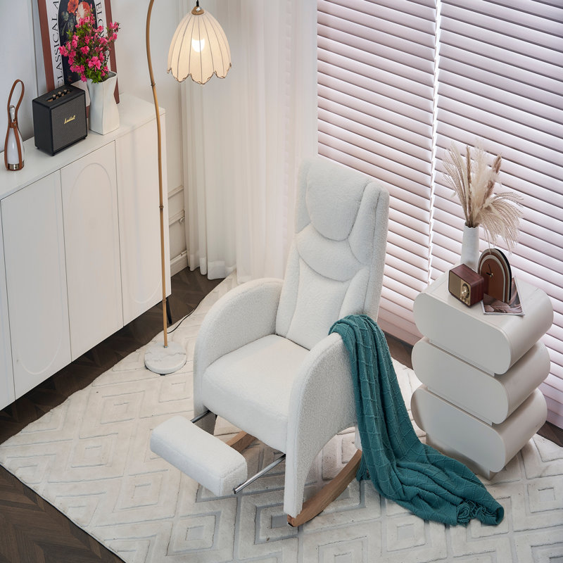 Chaise berçante en tissu avec repose-pieds réglable, Ivoire ivoire