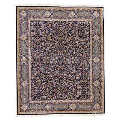 Hand Knotted Wool Area Rug in Navy And Light Green