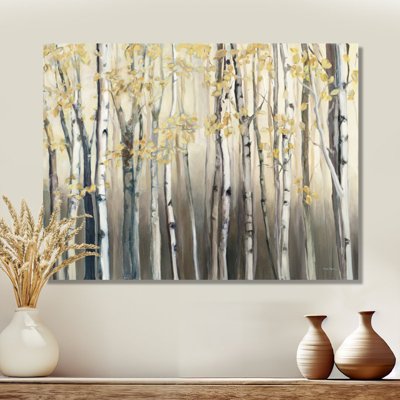 Forêt de bouleaux, art mural, impression de paysage de forêt dorée - Forêt de bouleaux dorés I, H 16 po x l 32 po