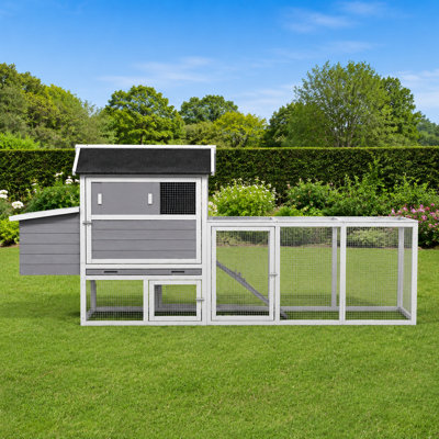 Poulailler en bois avec enclos et nichoir, grand poulailler pour 3 à 6 poules, bois de sapin massif, toit imperméable anti-UV, porte coulissante et collection Easy Egg pour animaux de compagnie