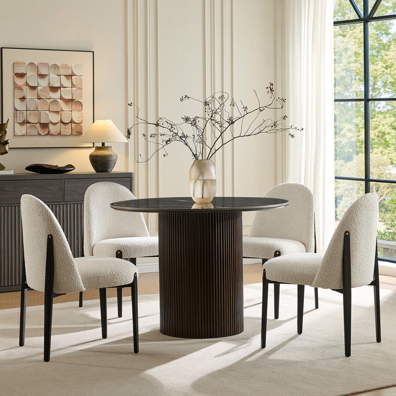 Ensemble de salle à manger 5 pièces, Noir, 5 pièces: table, 4 chaises, Blanc