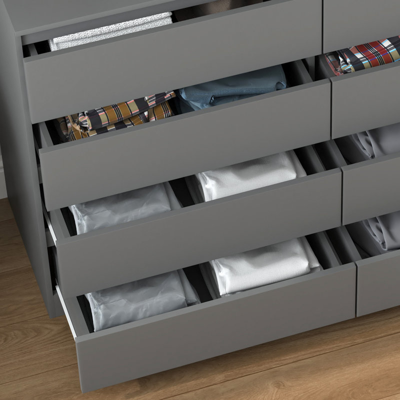 8 Drawers Double Dresser, Gray