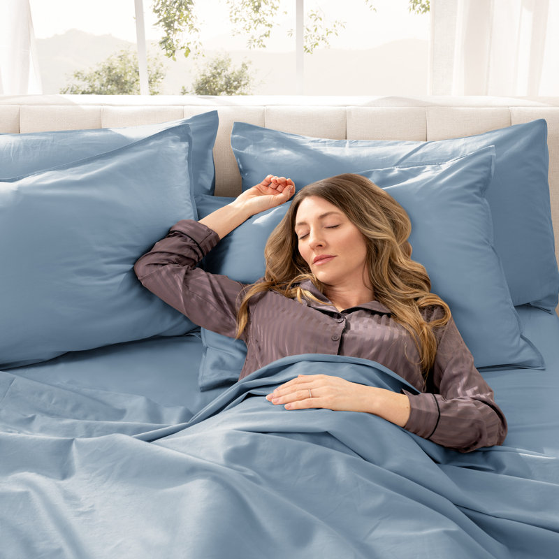 400 Thread Count Sateen Sheet Set, Twin Sheet Set with 1 Pillowcase, Dusty Blue