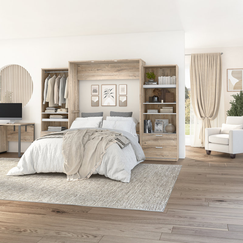 Osterman Murphy Bed, Queen, Rustic Brown/White