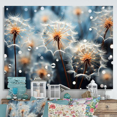 " White Teal Dandelion Symphony III "