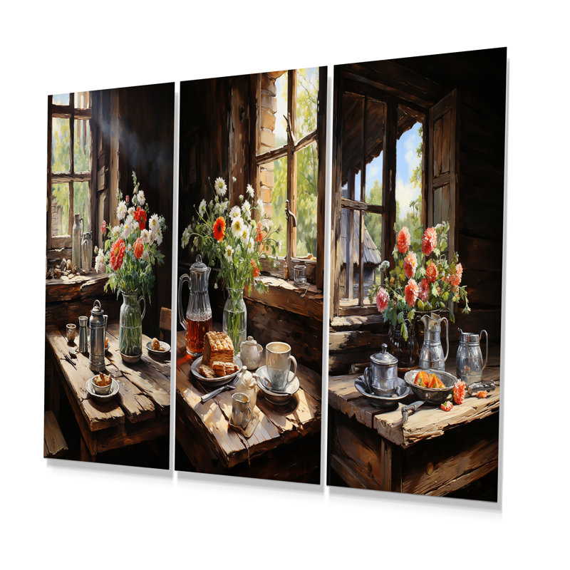 «Rustic Morning» - ensemble de 3 impressions de petit-déjeuner en métal, H 32 po x l 48 po
