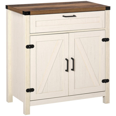 Farmhouse Sideboard Buffet Cabinet, Rustic 2 Barn Doors Kitchen Cabinet, Accent Cabinet With Storage For Living Room, White by Ophelia & Co.