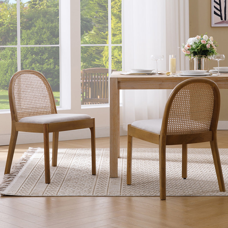 Kashtyn Fabric Solid Back Side Chair, Wood, Beige