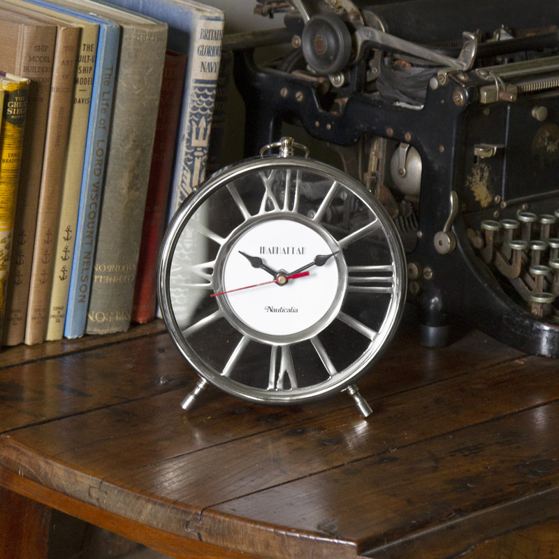 Roman Numeral Metal Quartz Movement / Crystal Tabletop Clock in Silver