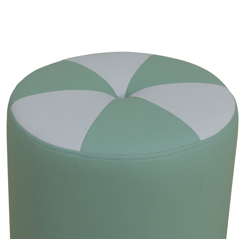 Upholstered Living Room Rounded Ottoman And Stool, Green/White Faux Leather