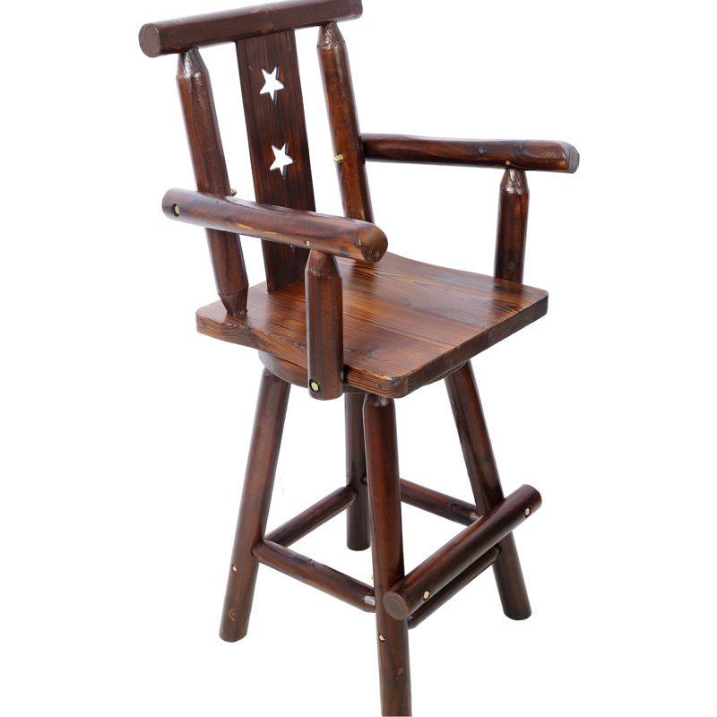 Ergonomic Rustic Bar Stool In Brown - 360° Swivel, Fir Wood, Decorative Star For Restaurant, Bistro Use Swivel Color Wood Construction, Dining Room, Bistro, Cafe