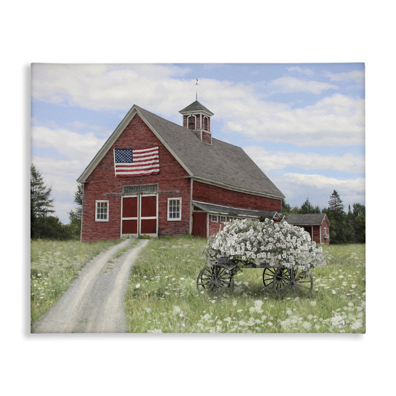  «Barn with Floral Wagon», art mural sur toile par Lori Deiter, H 30 po x l 40 po