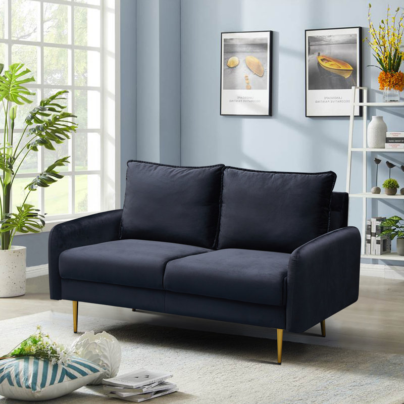 Causeuse à accoudoirs arrondis 57,8 po Govany, Velours noir, H 33 po x l 57,8 po x P 31,7 po