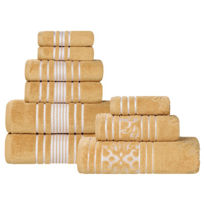 Sadie Zero Twist Cotton Solid and Jacquard Absorbent Assorted Towel Set