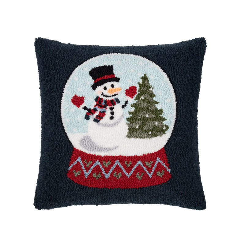 Colorful Tree Hooked Throw Pillow, Snowman and Christmas Tree
