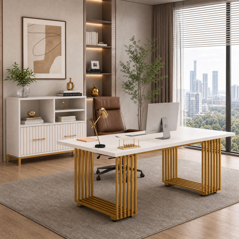 2-Piece Home Office Set, 71" Executive Desk + Storage File Cabinet