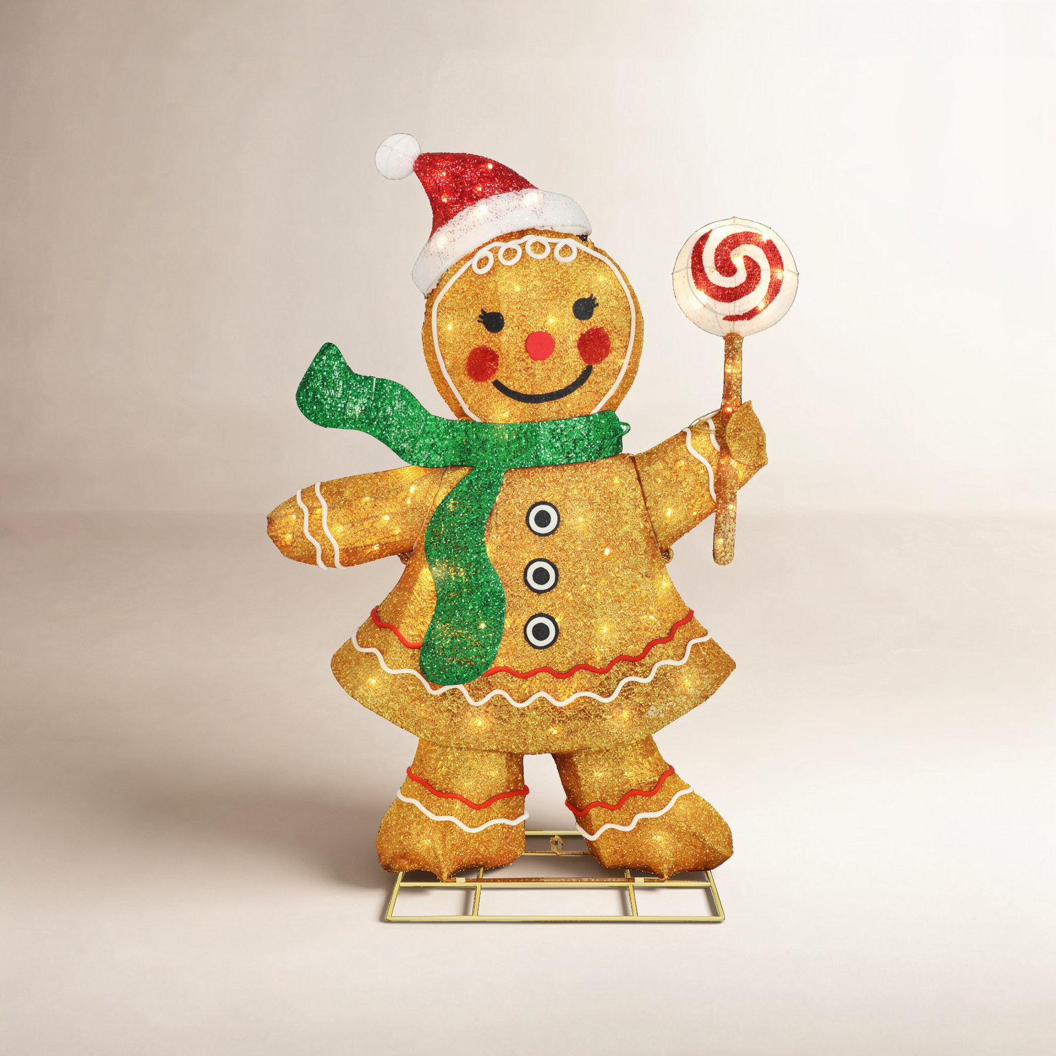 47" Pre-Lit Outdoor Gingerbread Woman Christmas Holiday Décor with 132 Warm White Twinkling LED Lights