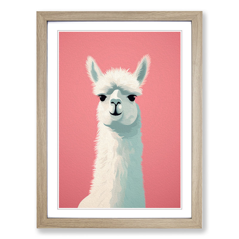 Llama Minimalism 1 Piece Single Picture Frame Wall Art, 64cm H x 46cm W x 2cm D, Oak Framed