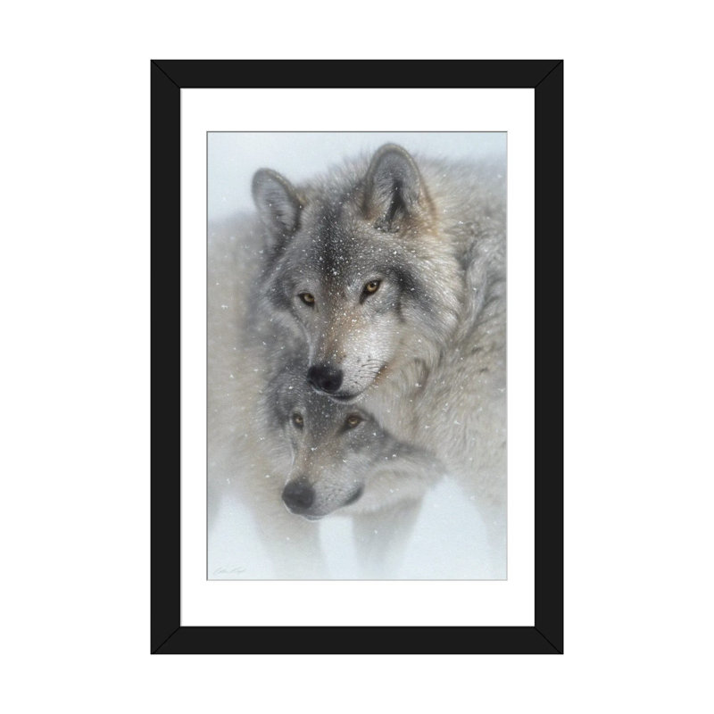 Wild Devotion - Gray Wolves, Black Open Corner Frame Paper, 32" H x 24" W x 1" D