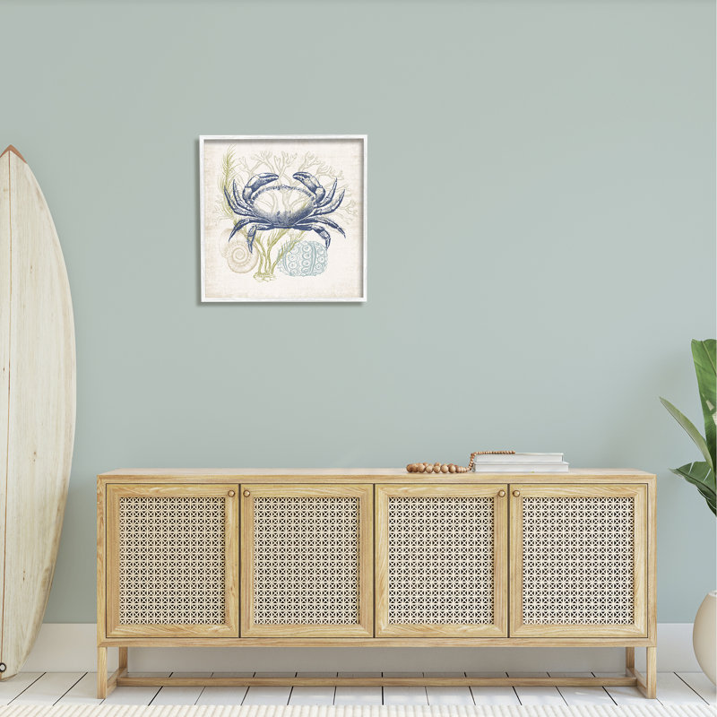 Superposition botanique crabe océanique rustique-ao-750, H 24 po x l 24 po x P 1,5 po, Giclée encadrée blanc bord de mer