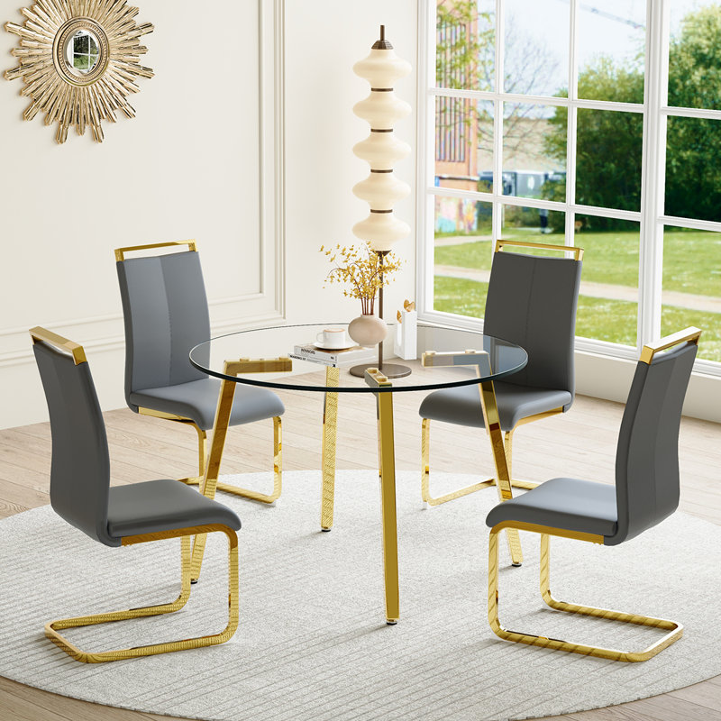 Dumercie 4 - Person Four Leg Dining Set, Gold, Gray/Gold, 5