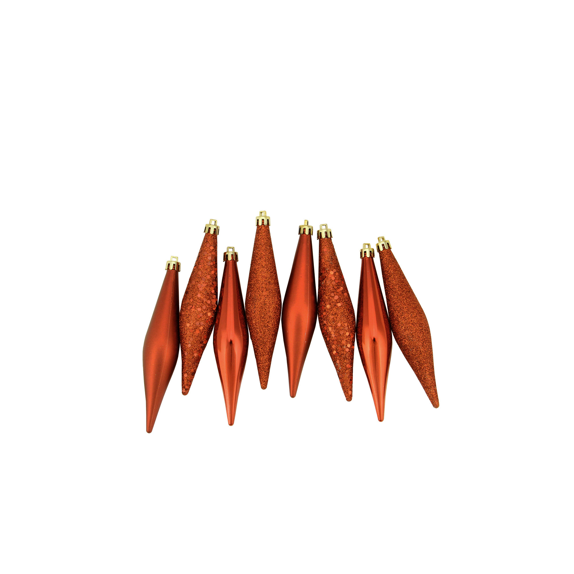 8ct Shatterproof 4-Finish Christmas Finial Drop Ornaments, Burnt Orange