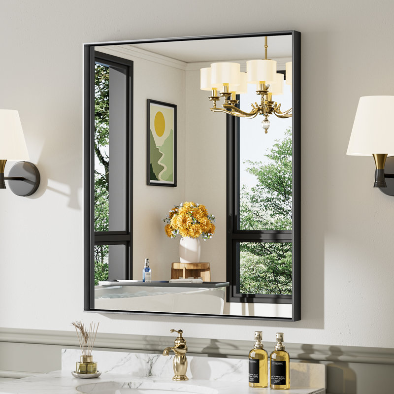 Modern & Contemporary Matte Black Aluminum Alloy Framed Rectangular/Square Bathroom Vanity Mirrors with HD Tempered Glass