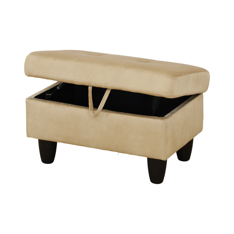  Repose-pieds capitonné rectangulaire avec rangement de 28,5 po Orella Marlinda, Flanelle beige