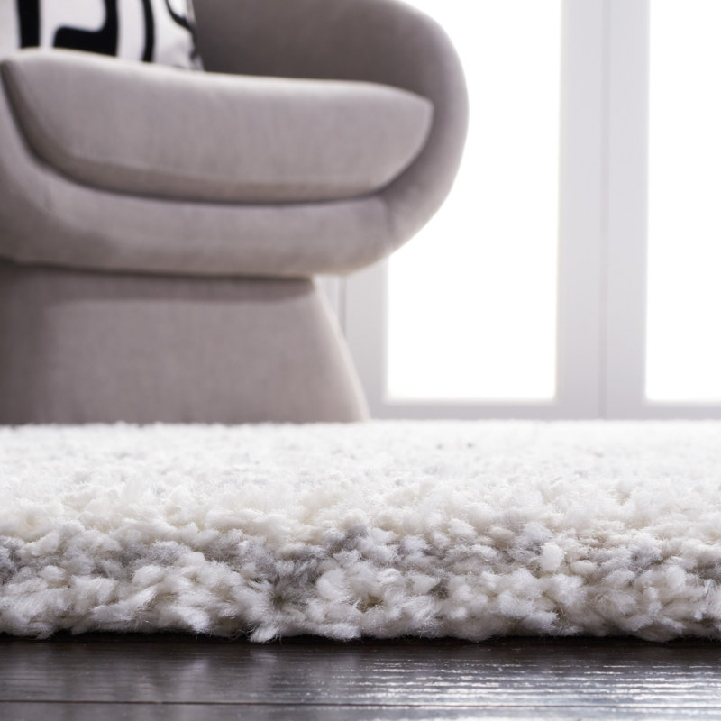 Ivory and Grey Hand-knotted Shag Rug 2'3" x 4'