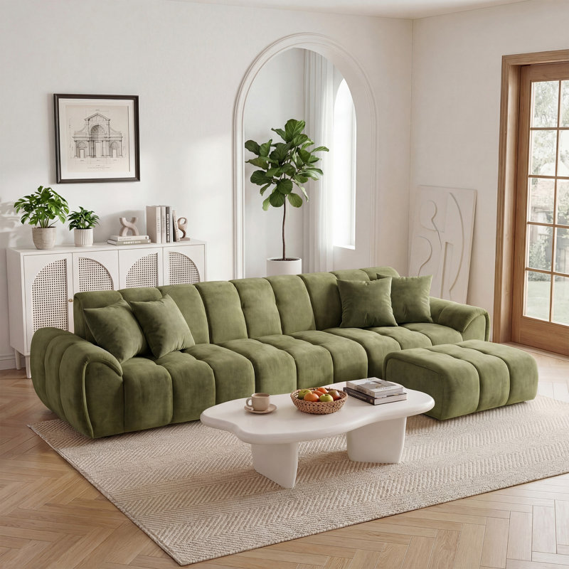 Boneless 120" Modular Boneless Sofa with Chaise Lounge, Chenille Fabric, Modern Pull-Apart Sectional for Living Room, 4-Piece Set