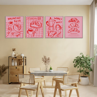 Ensemble de giclées encadrées roses et rouges pour petit déjeuner 4 pièces, design par Jenaya Jackson