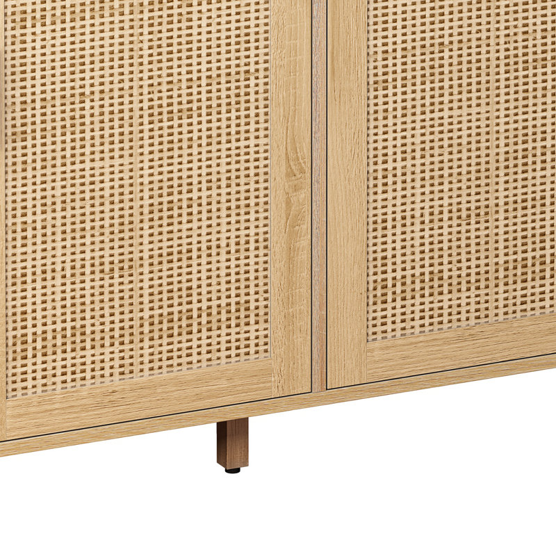 62.20"Elegant And Functional 4-Door Rattan Decorative Storage Cabinet,For Bedroom,Living Room,Office,Easy Assembly(, Natural