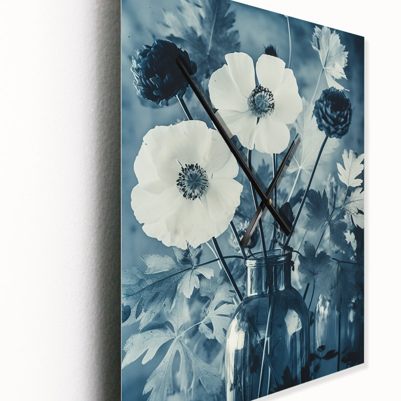 Blooming Anemones Flowers Blue Vintage Botanical - Horloge murale, Grand