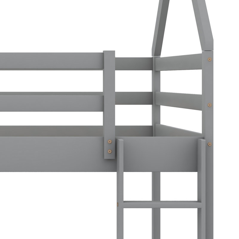 Low House Bunk Bed with Integrated Ladder, Gray