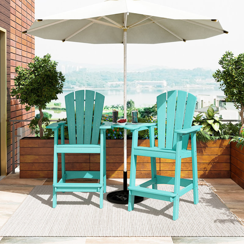 Ensemble de 2 grandes chaises de patio Adirondack de qualité supérieure avec plateau intégré, Bleu lac